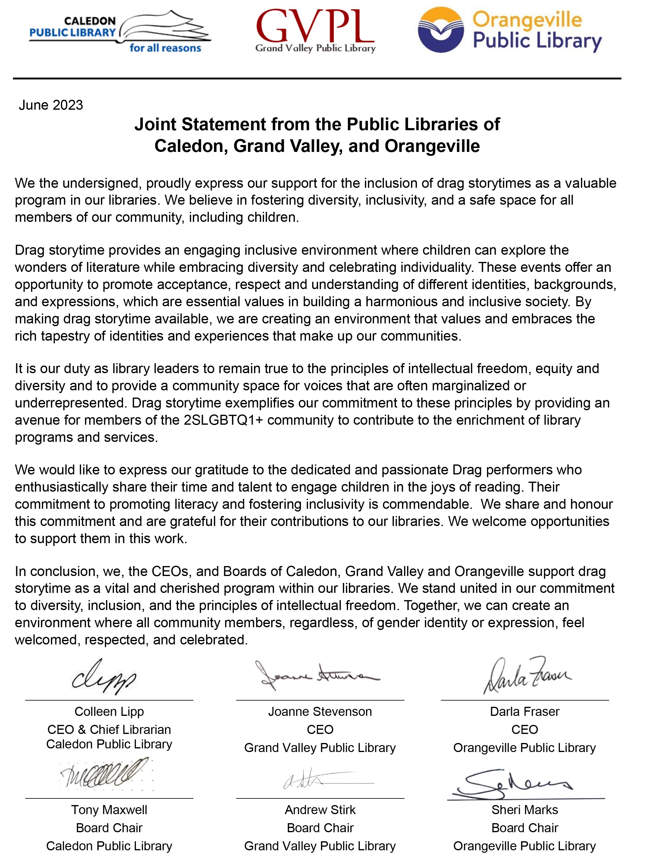 Joint statement from three libraries with signatures